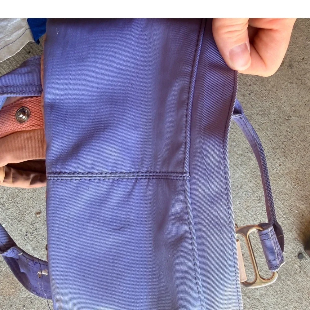 Doughnut Macaroon Backpack Purple Peach Nylon Leather Trim Outdoor Adventure Bag